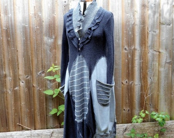 Upcycled Clothing/ Recycled Sweater Dress/ Reconstructed Wool Tunic Dress/ Lagenlook/ Sculptural