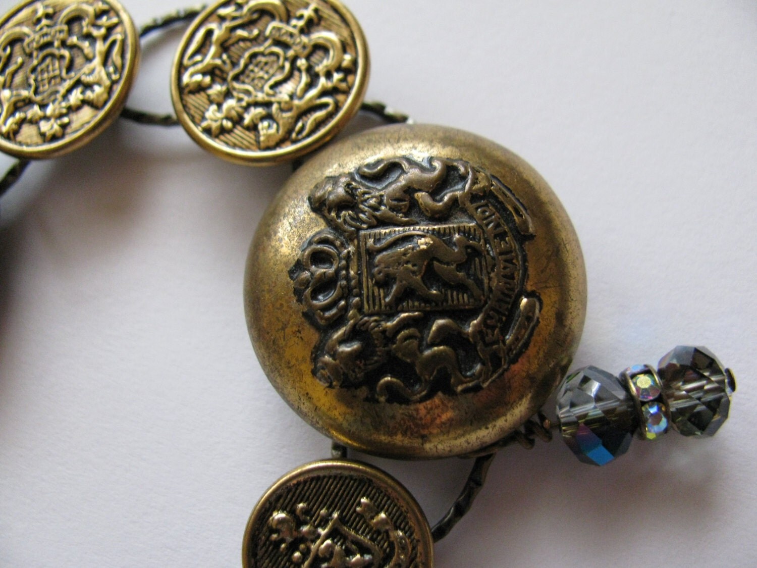 Vintage Brass Coat of Arms Button Bracelet