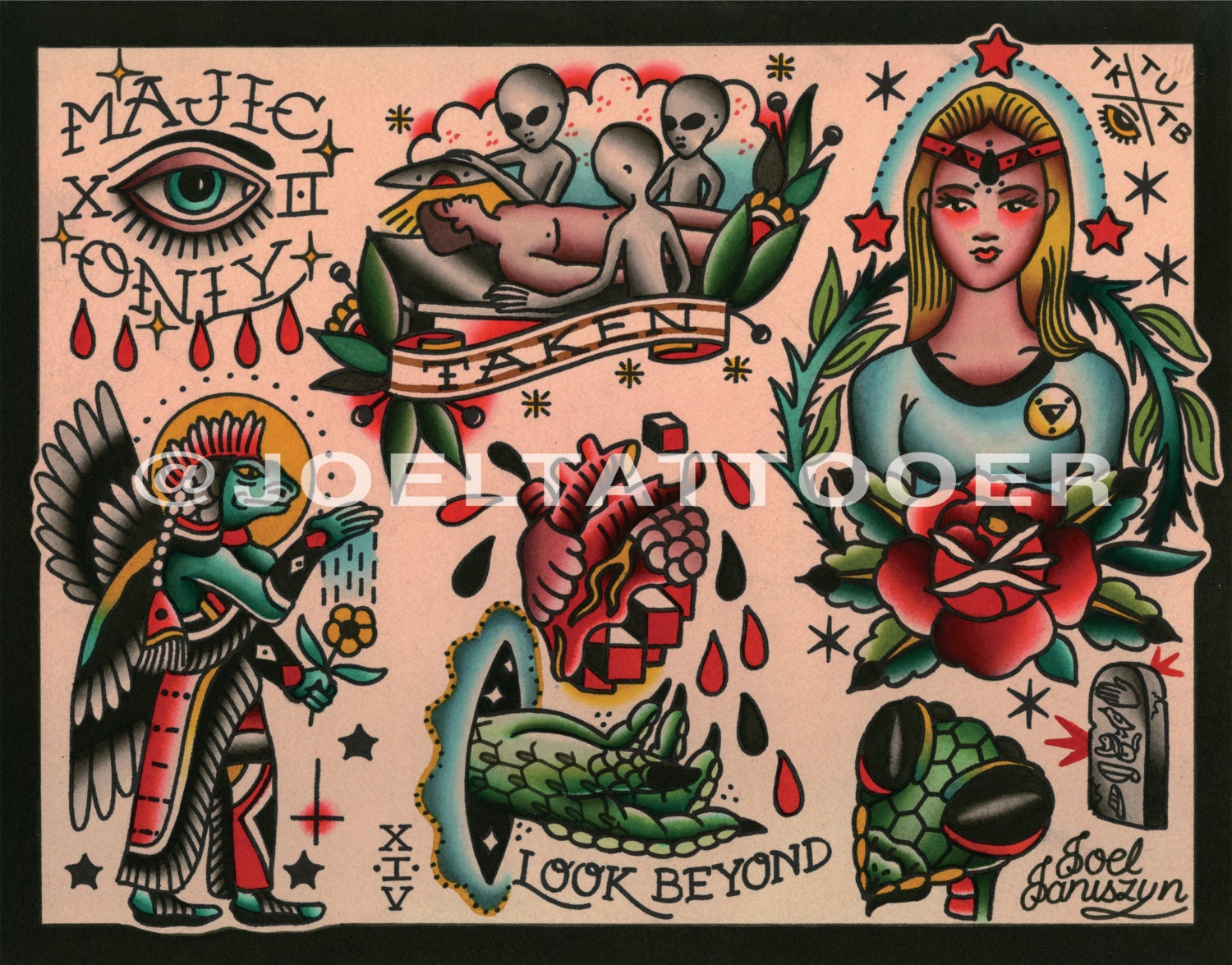 Traditional UFO / Alien / Extraterrestrial Tattoo Flash Set