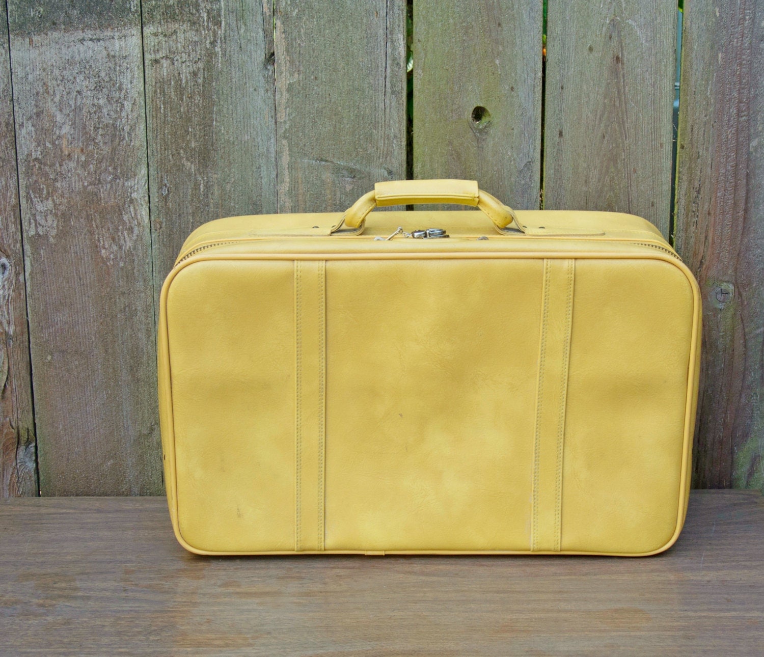 Pale Yellow American Tourister Suitcase by WhereTumbleweedsGrow