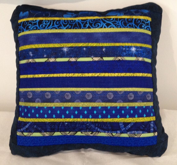 Quilted pillow. Pieced accent pillow. Blue throw by AnnBrauer