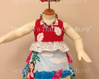 Lilo and Stitch dress/ Lilo and Stitch Red Dress/ Lilo abs Stitch Hawaiian Dress/ Lilo Dress/ Lilo and Stitch Applique Dress