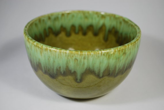 Vintage 1960s Green Drip Glaze Pottery Bowl by GreySkyAntiques