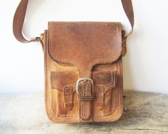 Vintage brown leather officer bag,Shoulder bag,Crossbody bag,Messenger ...