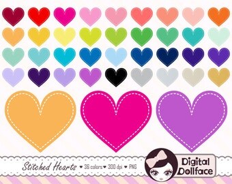 Stitched Heart Clipart, Heart Graphics, Digital Valentine's Day Clip Art