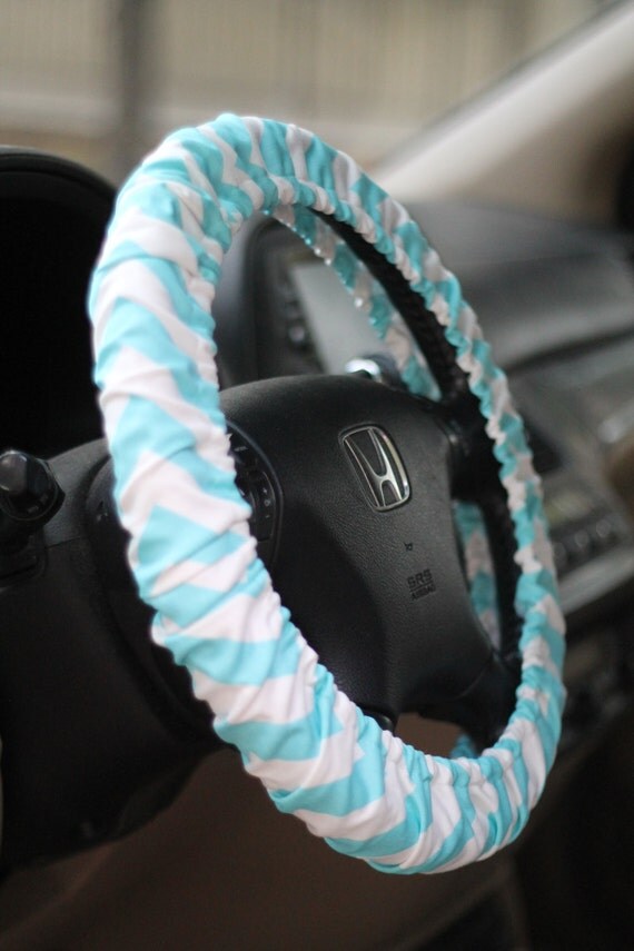 Aqua & White Steering Wheel Cover