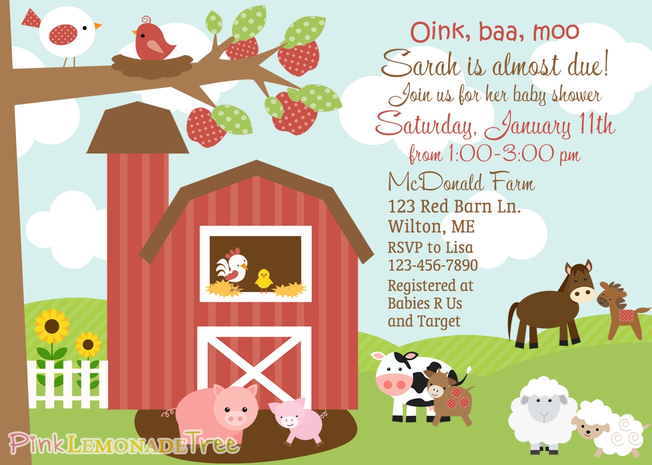 Farm Themed Baby Shower Invitation Farm Animals Barn On the