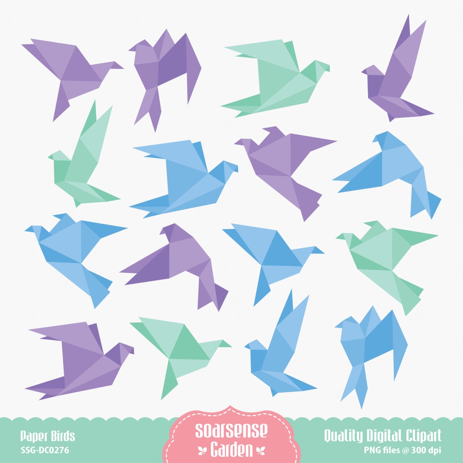 Paper Birds Digital Clipart by SSGARDEN on Etsy