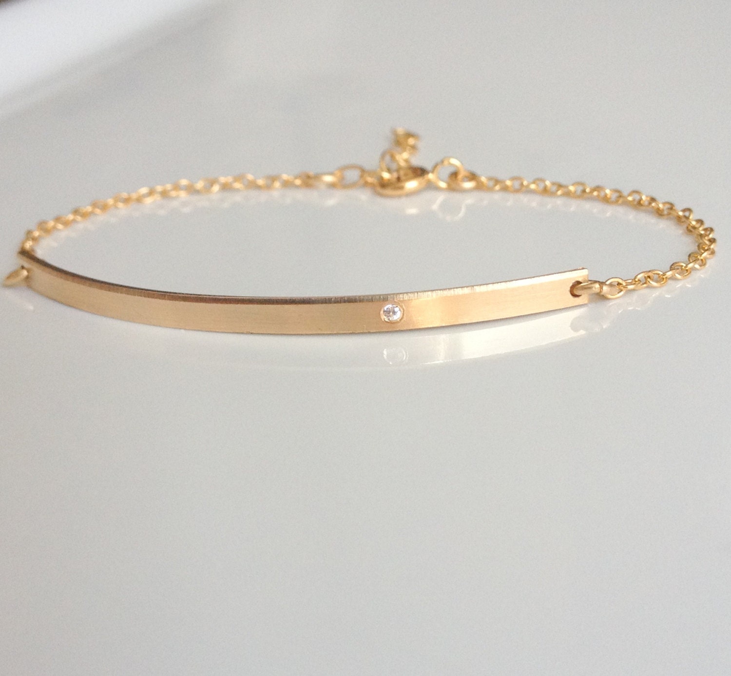 Diamond Bar Bracelet Gold Nameplate Bracelet Personalized