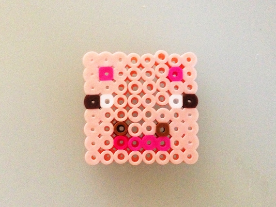 Items similar to Minecraft Pig Perler Bead Character Keychain on Etsy