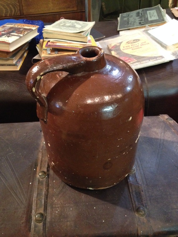 Antique Brown Moonshine Jug Crock Stoneware