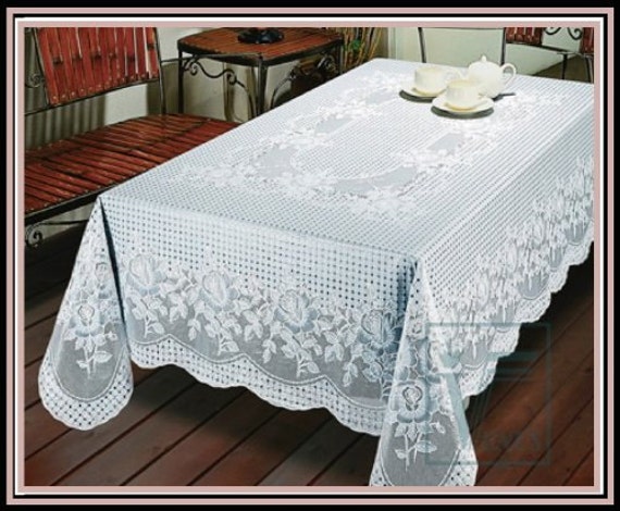Tablecloth 43 x 55 inches White Vinyl Lace by RoussoDesigns