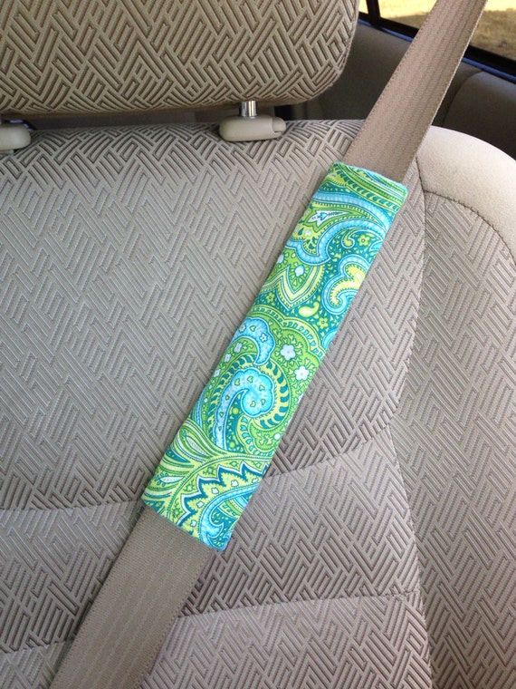 Items similar to Reversible blue and green paisley pattern and turquoise minky seat belt cover