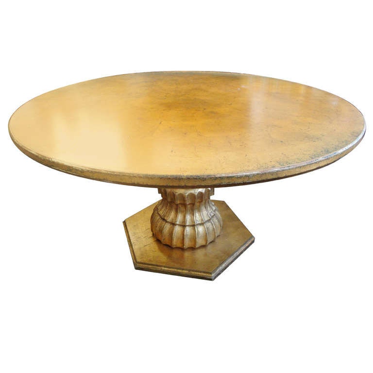 Hollywood Regency Circular Dining Table in Gold Leaf Haute Juice