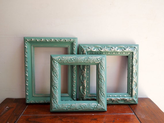 Ornate Wall Picture Frames in Sea Green Aqua Chalk Paint with