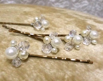 Ivory Pearl Bridal Hair Pins With Swarovski Crystals - Set of 5, Bridal Hair Pins, Bridal Wedding Hair Pins, Flower Girl Hair Pins