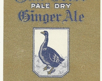 Unused 1930's Blue Goose Pale Dry Ginger Ale Soda Bottle Label From Victoria Springs, George Ritter, Cedarburg, Wisconsin