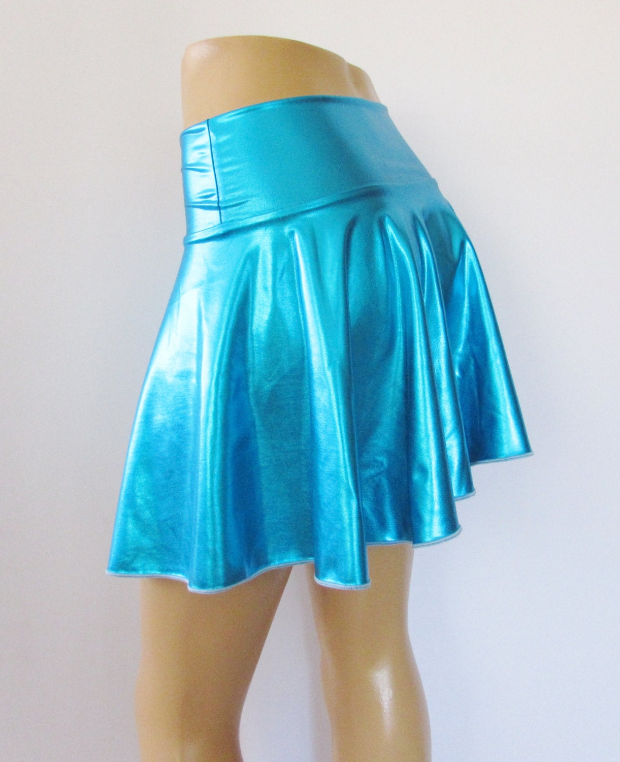 Metallic Mini skirt Spandex Skater Skirt Flare 15 long