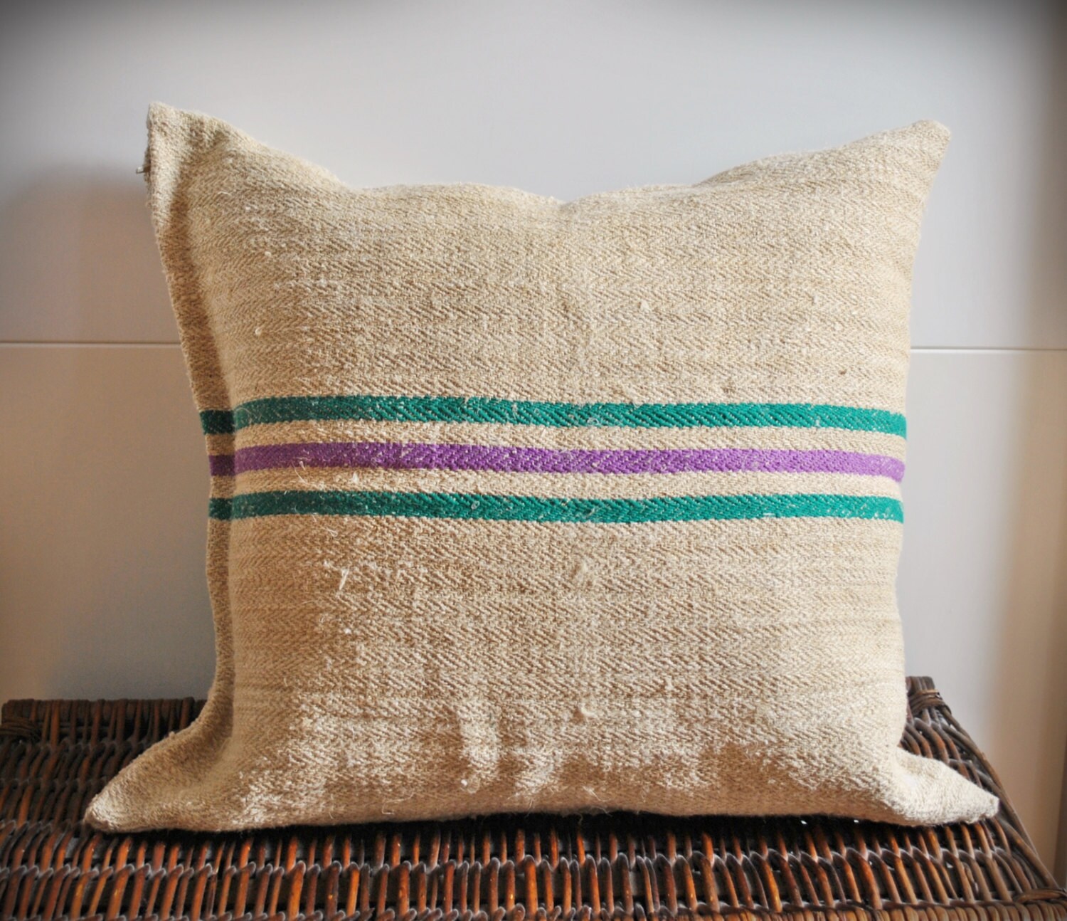 Vintage Authentic Grain Sack Pillow Cover/Antique hemp