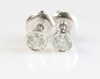 1/2 carat Gold Diamond Earrings-14K White Gold Earrings-Stud Earrings-Men jewelry-For him-baby earring-Girls earrings-Birthday present