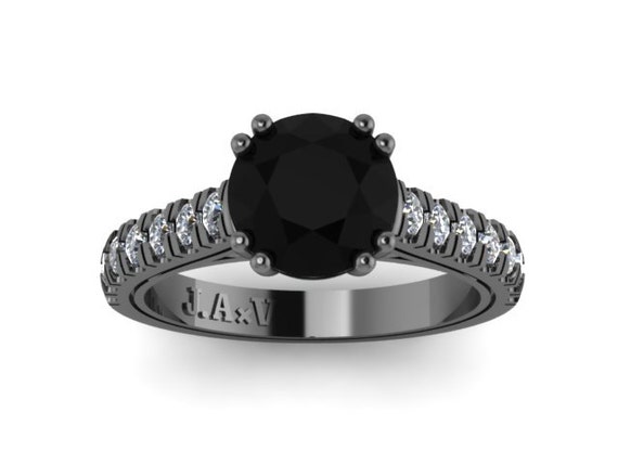 Black Gold Ring Diamond Engagement Ring White Diamond Weding Ring ...