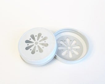 Mason Jar Lids, White Daisy Lids, Colored Daisy Cut Lids, Vintage Wedding Table Setting, Plastic Mason Jar Lids, Baby Shower, Kids Birthday