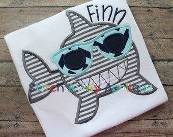 Summer Sunglasses Shark Machine Applique Design