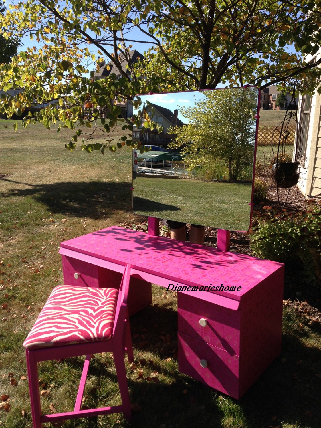 Sold. midcentury repurposed painted hot pink makeup vanity