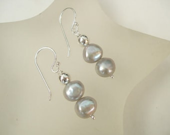EARRING BEZIER 05 DOUBLE PEARL - SILVER (Ag 925/1000, river pearls)