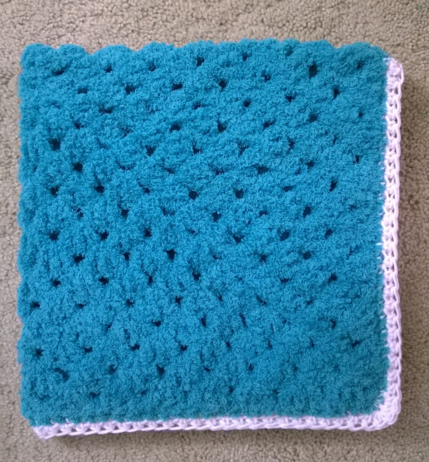 CLEARANCE Aqua Blue Crochet Baby Blanket Soft and by SimplyLottie