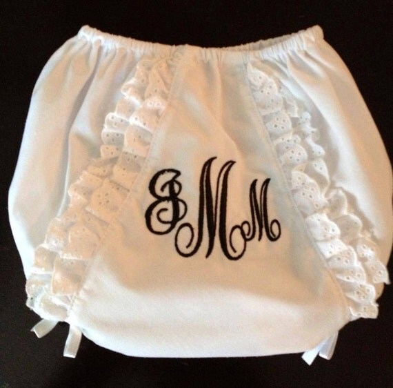 Items similar to Monogram white diaper cover bloomers on Etsy