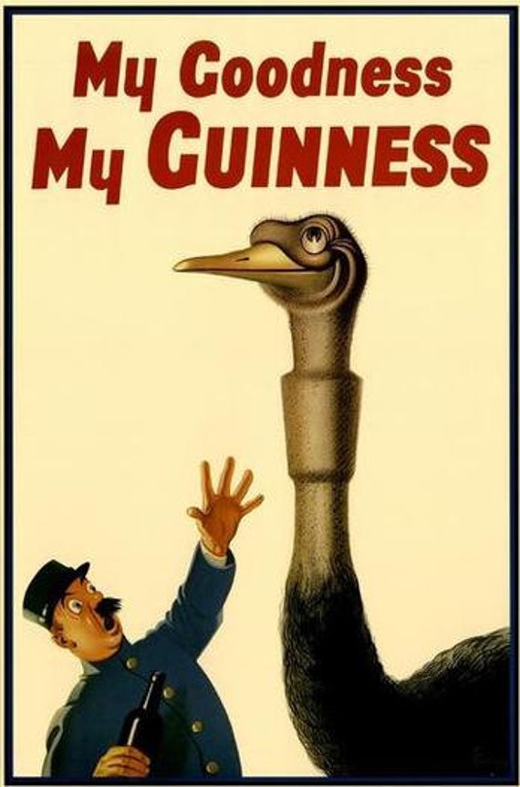 Vintage Ostrich Bird Guinness Beer Ad Giclee Art by Vintagemasters
