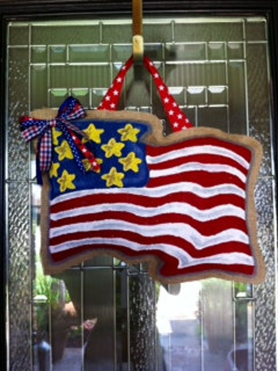 American Flag Burlap Door Hanger