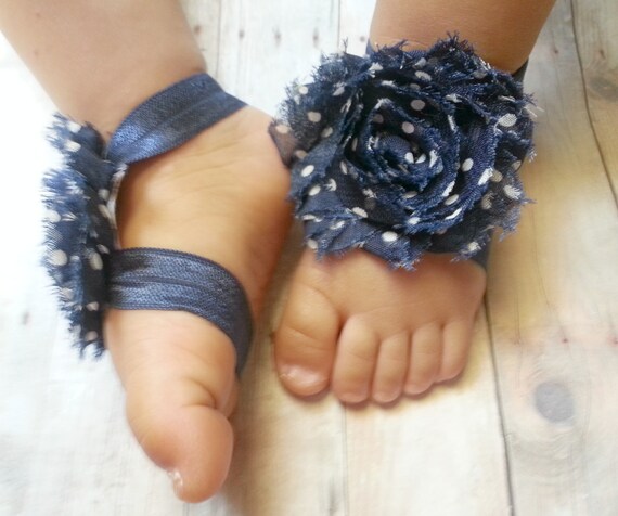 Navy Barefoot Sandals - Navy Polka Dot Accessories - Baby Sandals ...