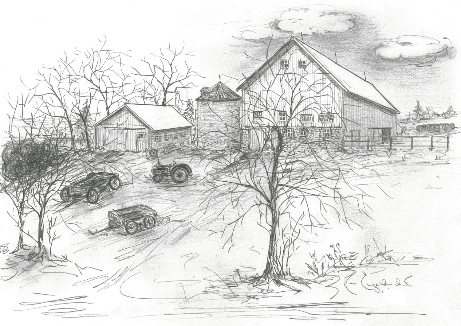 Pencil sketches of Old Barns Drawings of old by 
