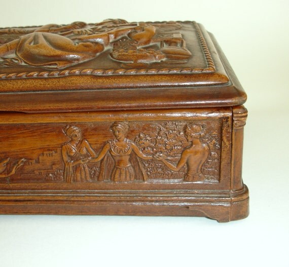 Vintage Carved Wood Chocolate Candy Box Cigar Box Greek God