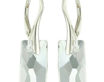 925 Sterling Silver Pendular Lochrose Swarovski Crystal Leverback Earrings