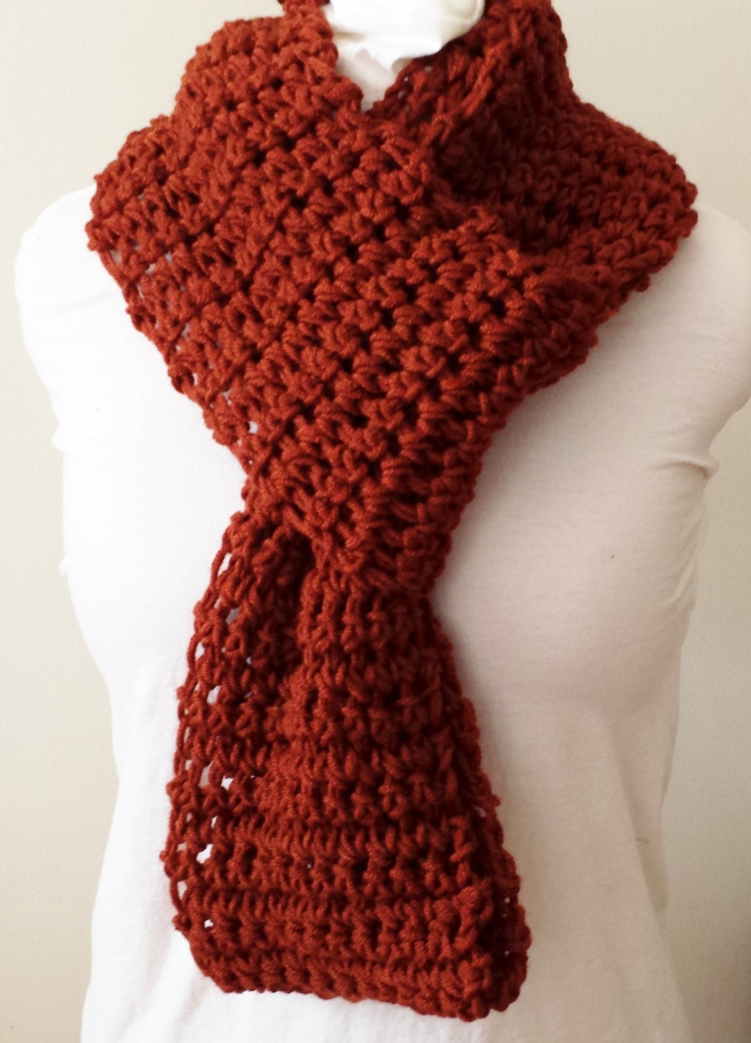 Crochet Chunky Rust Soft Wool Blend very Long by UtahWraps on Etsy