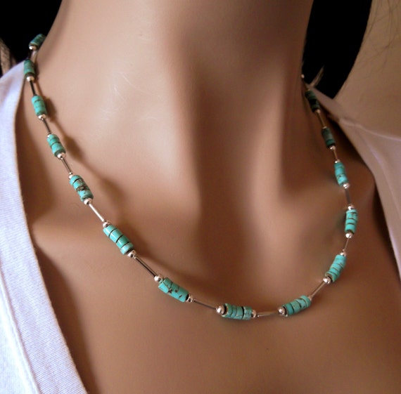 Magnesite Necklace Single Strand Liquid Silver Birthday Or