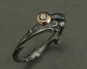 heart of the forest engagement ring sterling silver rose gold setting champagne - Elvish Wedding Rings heart of the forest engagement ring sterling silver rose gold setting champagne - Elvish Wedding Rings
