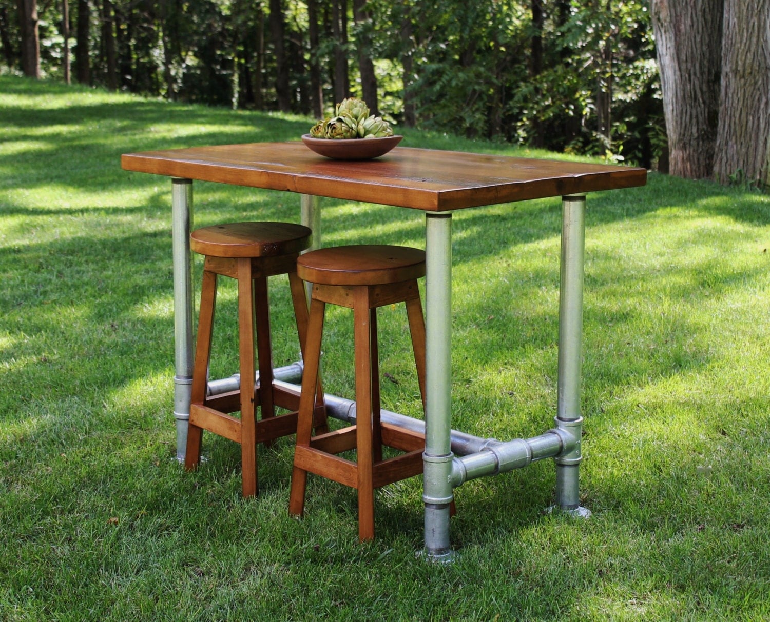 Industrial Farmhouse Table/Kitchen Island with 2 Matching