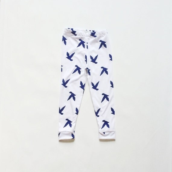 Items similar to Navy (blue) bird Cotton knit baby / toddler leggings