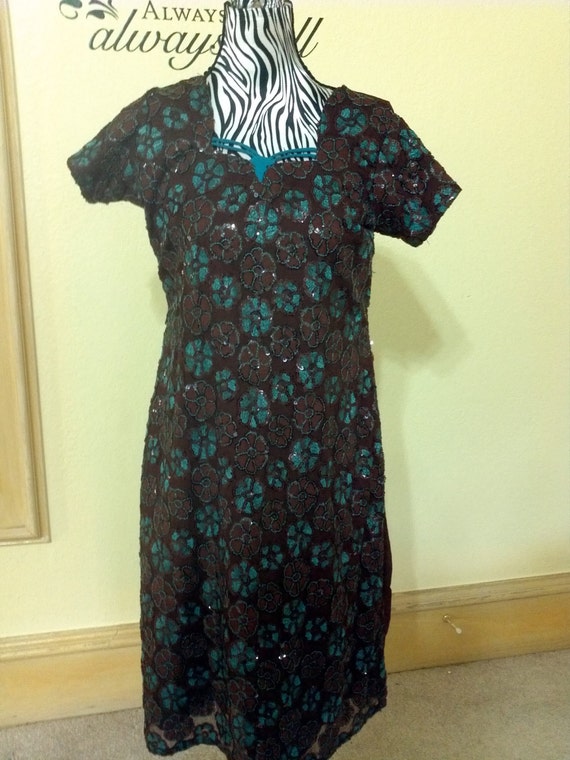 vintage brown and turquoise embroidered ethnic dress by vintage brown and turquoise embroidered ethnic dress by