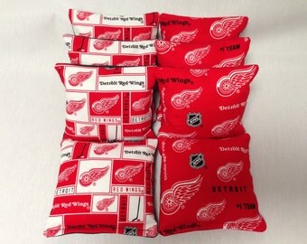 DETROIT REDWINGS 8 Cornhole Bags NHL 4 Of Each Print 2 Sides