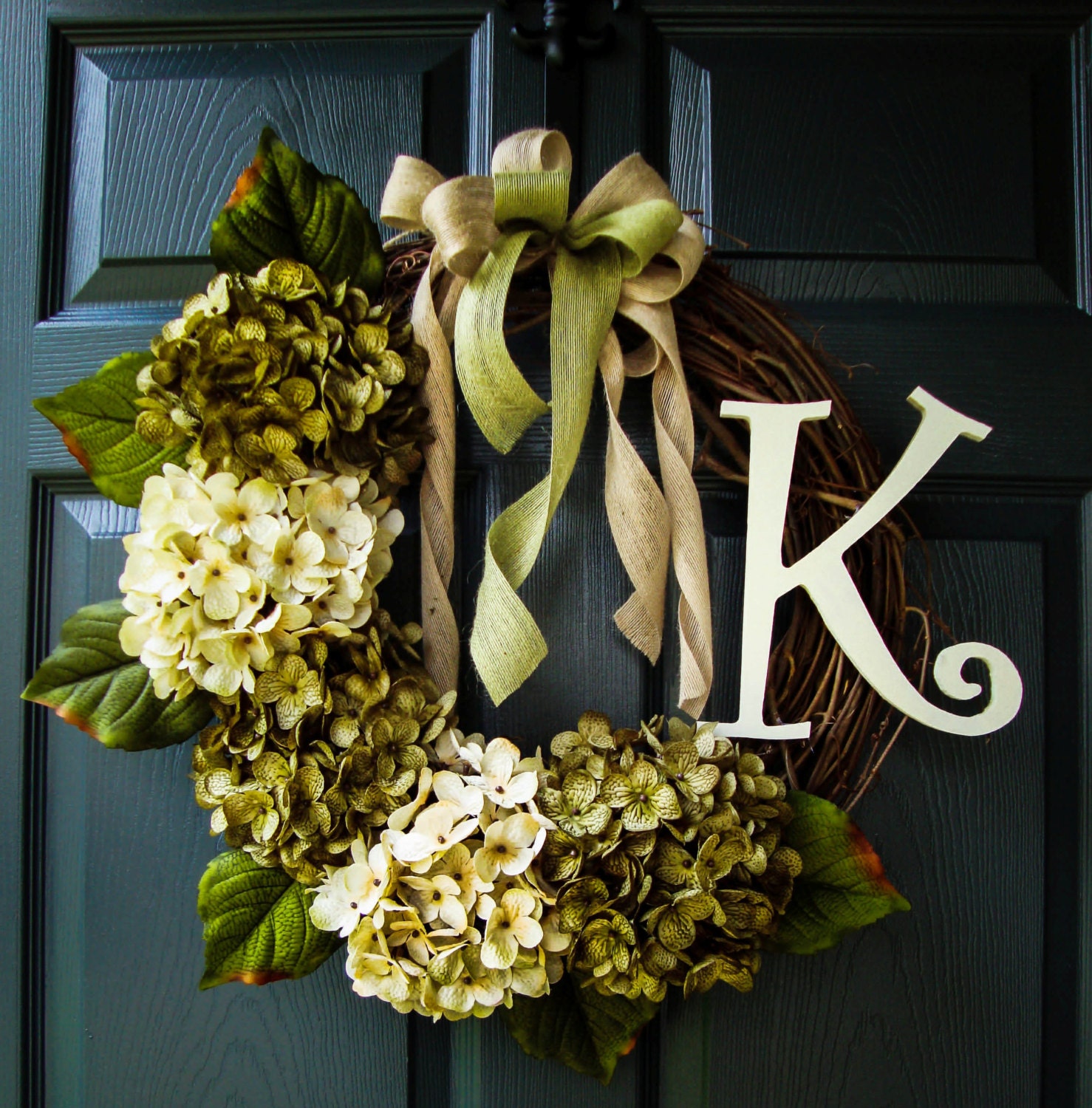 Personalized Wreaths Green & Cream Hydrangea Wreath