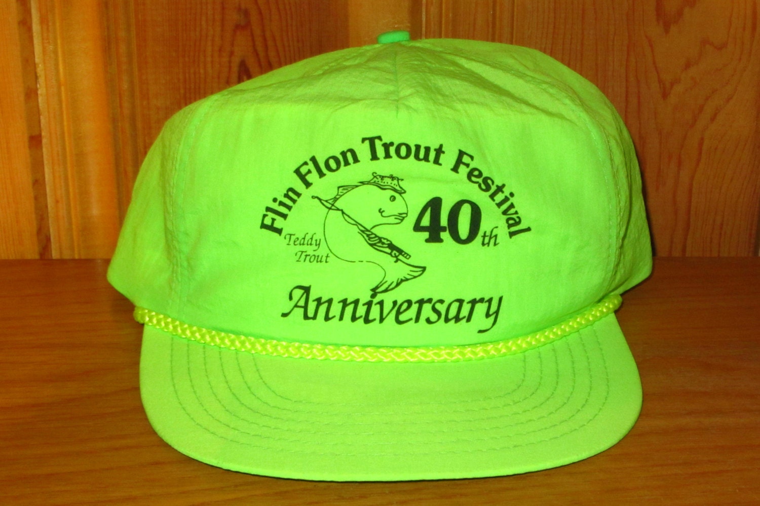 FLIN FLON Trout Festival 40th Anniversary Vintage 1990 Green Neon