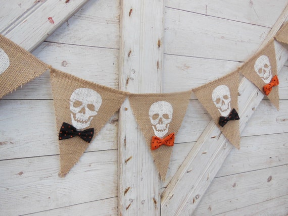 Halloween Burlap Banner Fall Banner Skull Banner Happy