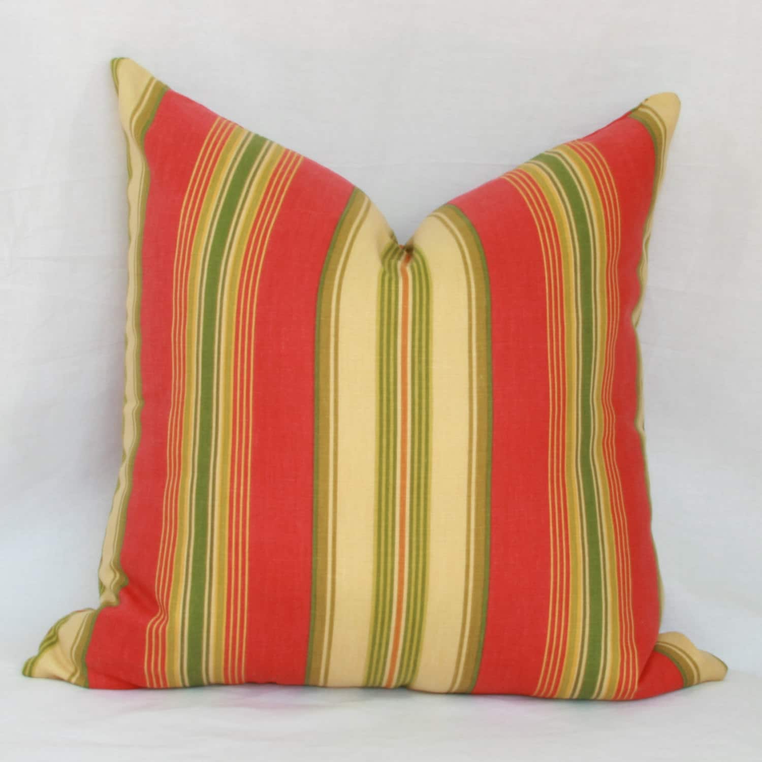 Orange gold & green striped decorative throw pillow cover.