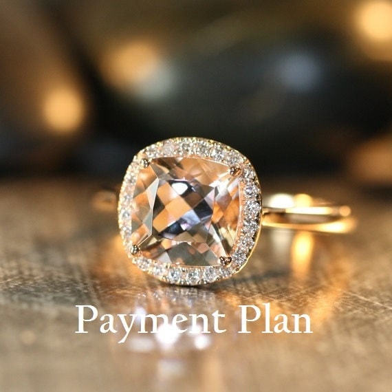  Payment  Plan Halo Diamond and 8x8mm Cushion Morganite