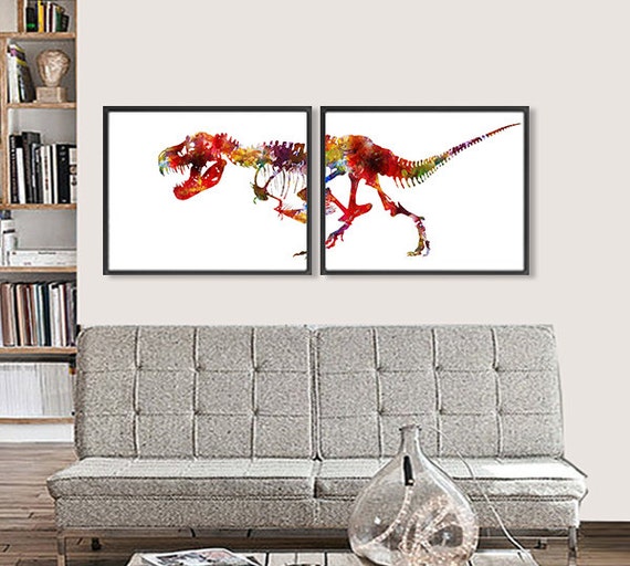 Art Print Watercolor Dinosaurs Watercolor Colorful By Thenobleowl